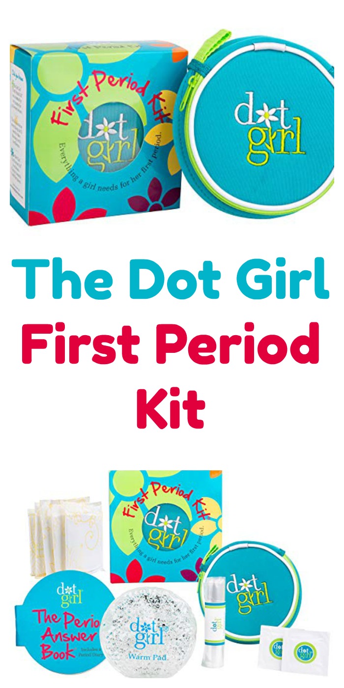 The Dot Girl First Period Kit contains everything a girl needs for her first period. It includes information and supplies, neatly packaged in a fashionable discreet carrying case.