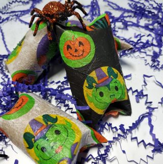 Halloween treat bags on a white counter