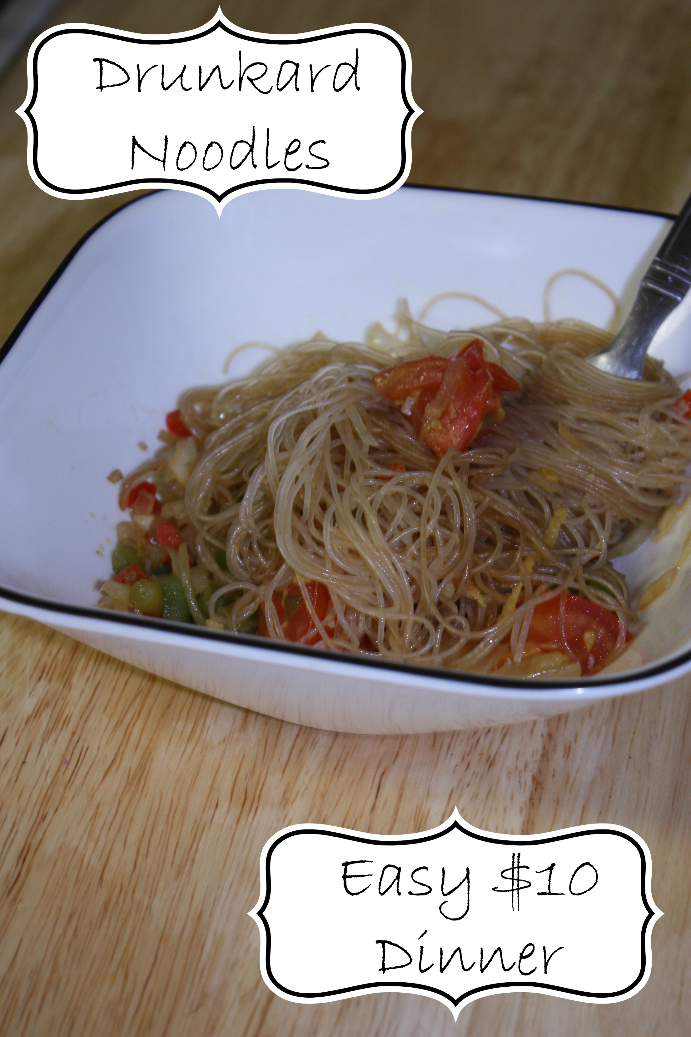 Drunkard Noodles is a simple, quick dinner. It is a quick meal to make with stir-fry rice noodles, which are super thin then it is flavored with soy sauce, basil and lemon zest. It is also perfect for less than $10 dinner.