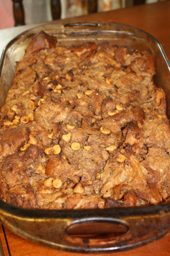 Chocolate Peanut Butter Chip Bread Pudding Recipe- Bread Pudding with a Twist