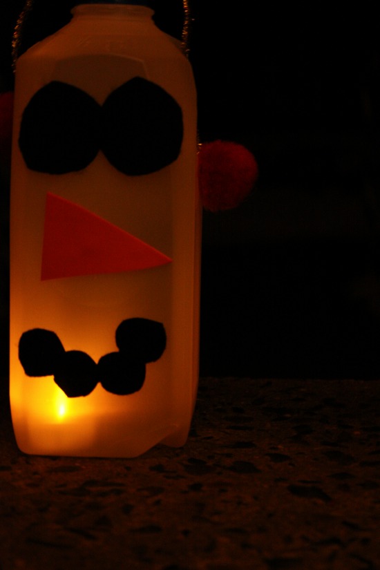 Snow Man Milk Jug Luminary- Easy Winter Craft