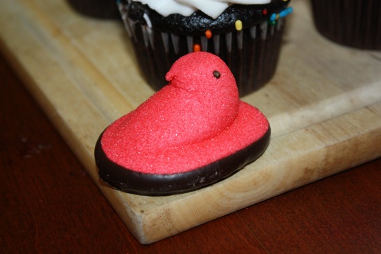 Red Peep with chocolate bottom