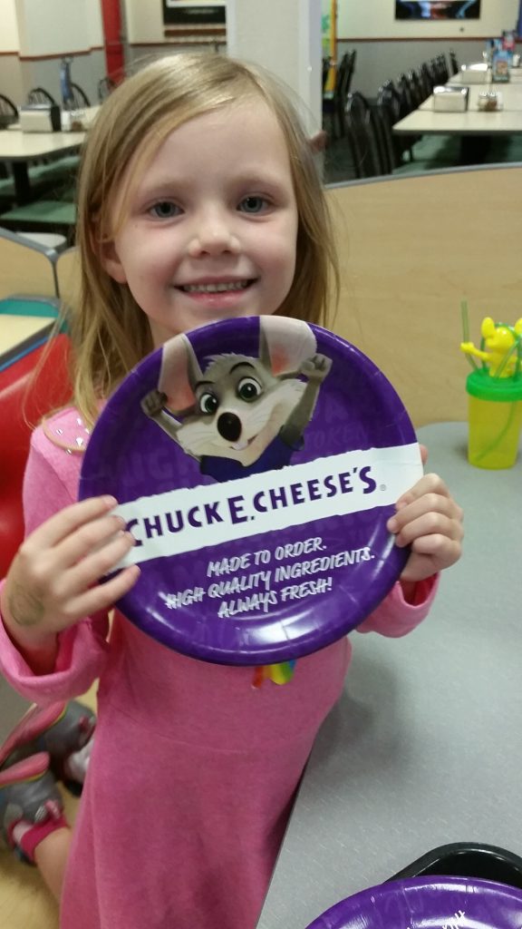Hanging out at Chuck E Cheese For Willow's Birthday