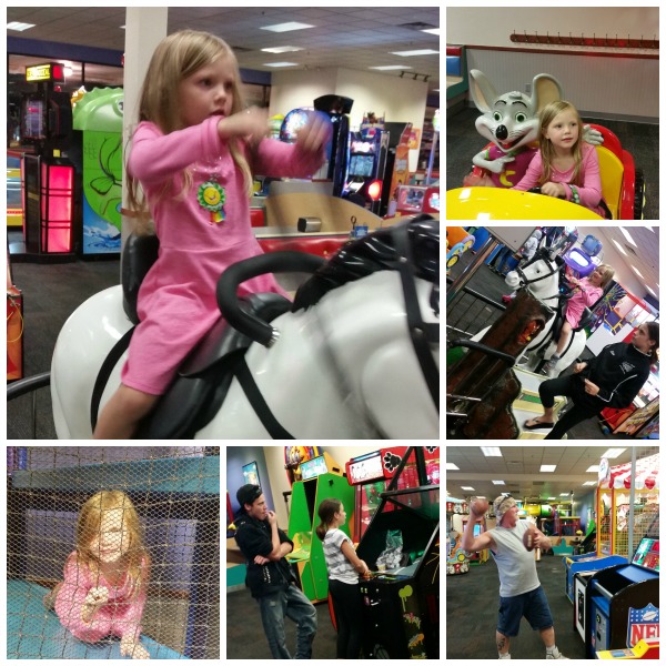 Hanging out at Chuck E Cheese For Willow's Birthday- playing games