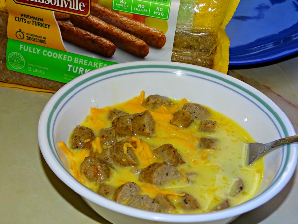 Lightened Up Sausage, Egg & Cheese in a Mug- Made with fully cooked turkey sausage