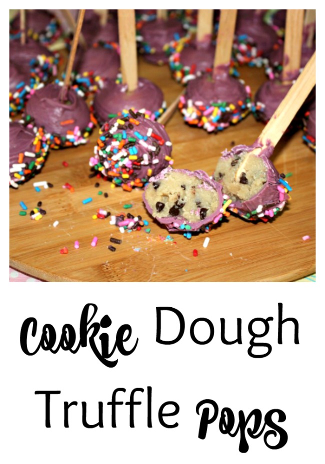 Love cookie dough? Try these Cookie Dough Truffle Pops that are safe to eat since they have no eggs.