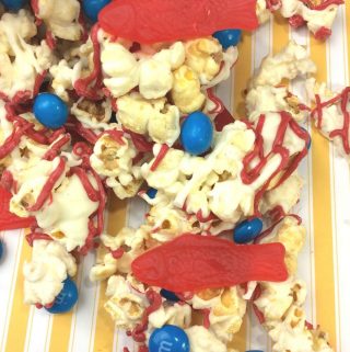 popcorn snack with fish and mms