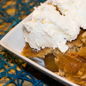 cake mix apple cobbler with ice cream on top