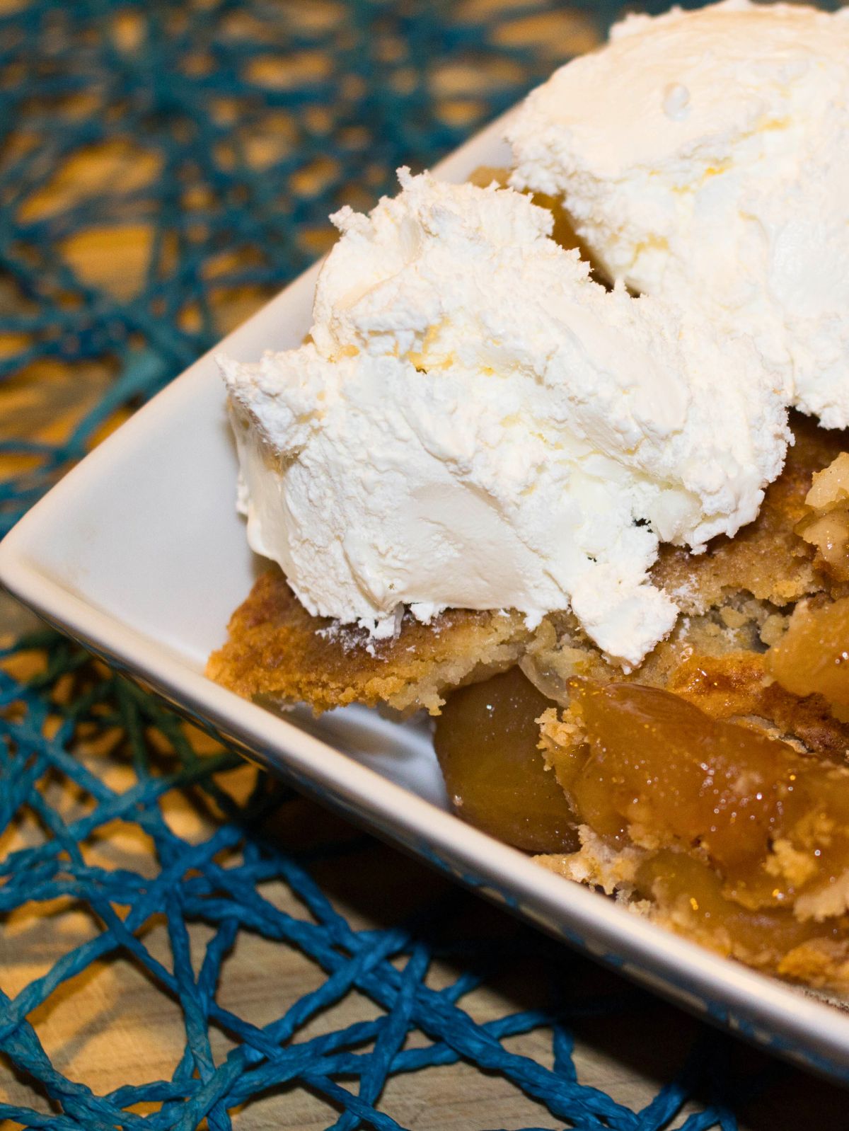 cake mix apple cobbler with ice cream on top