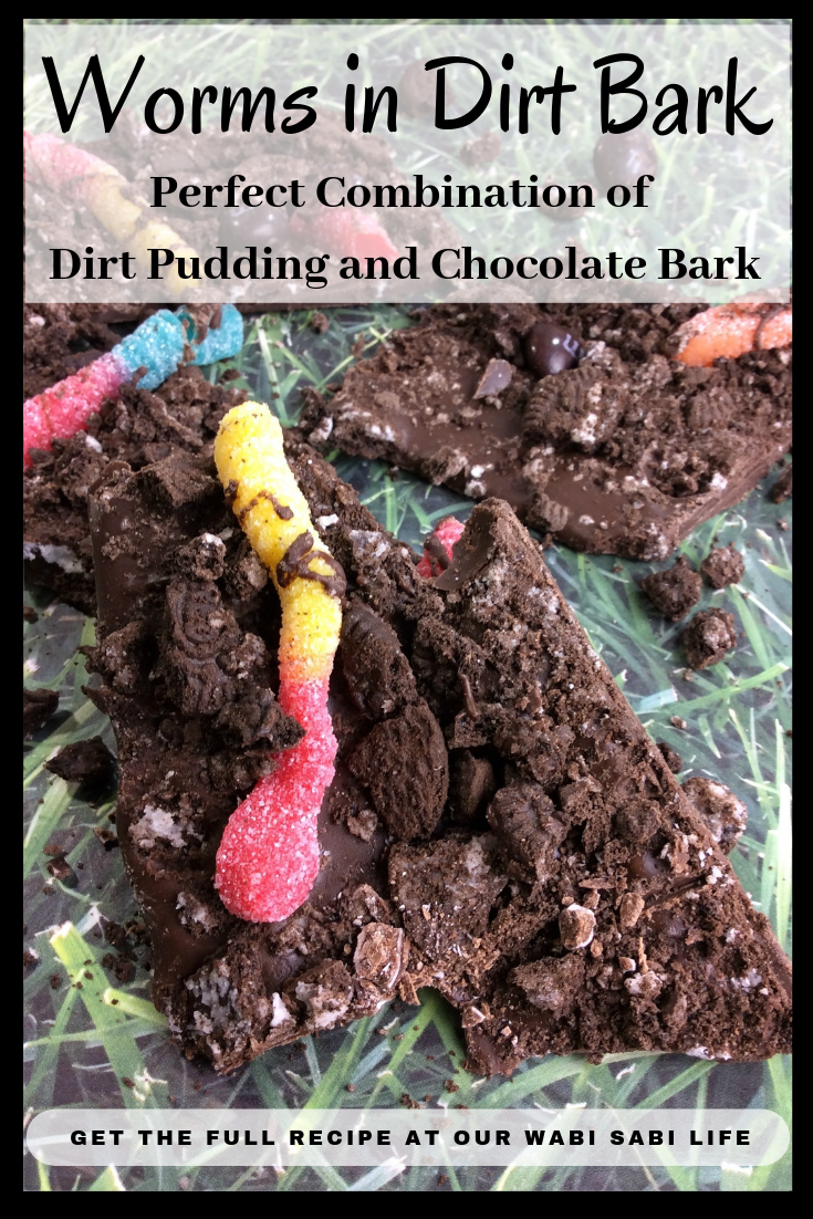 What kid doesn't love worms in dirt? Well, now they are even better with this recipe for worms in dirt bark. Surprisingly easy and so good. It takes all the fun and flavors of dirt pudding and recreates it into something even better.  #dessert #forkids #dirtpudding 
