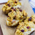 Looking for a delicious recipe using leftover turkey and stuffing from Thanksgiving? You will love this recipe using left over turkey and stuffing. Loaded Thanksgiving Potatoes are a twice baked potatoes loaded with turkey, stuffing and gravy.