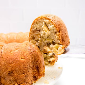 slice of jewish apple cake being removed