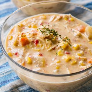 Looking for a chicken corn chowder recipe? This slow cooker soup is a copy cat recipe of WAWAs chicken corn chowder and it is soup heaven.