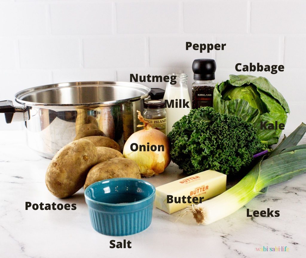 All of the ingredients to make Colcannon potatoes