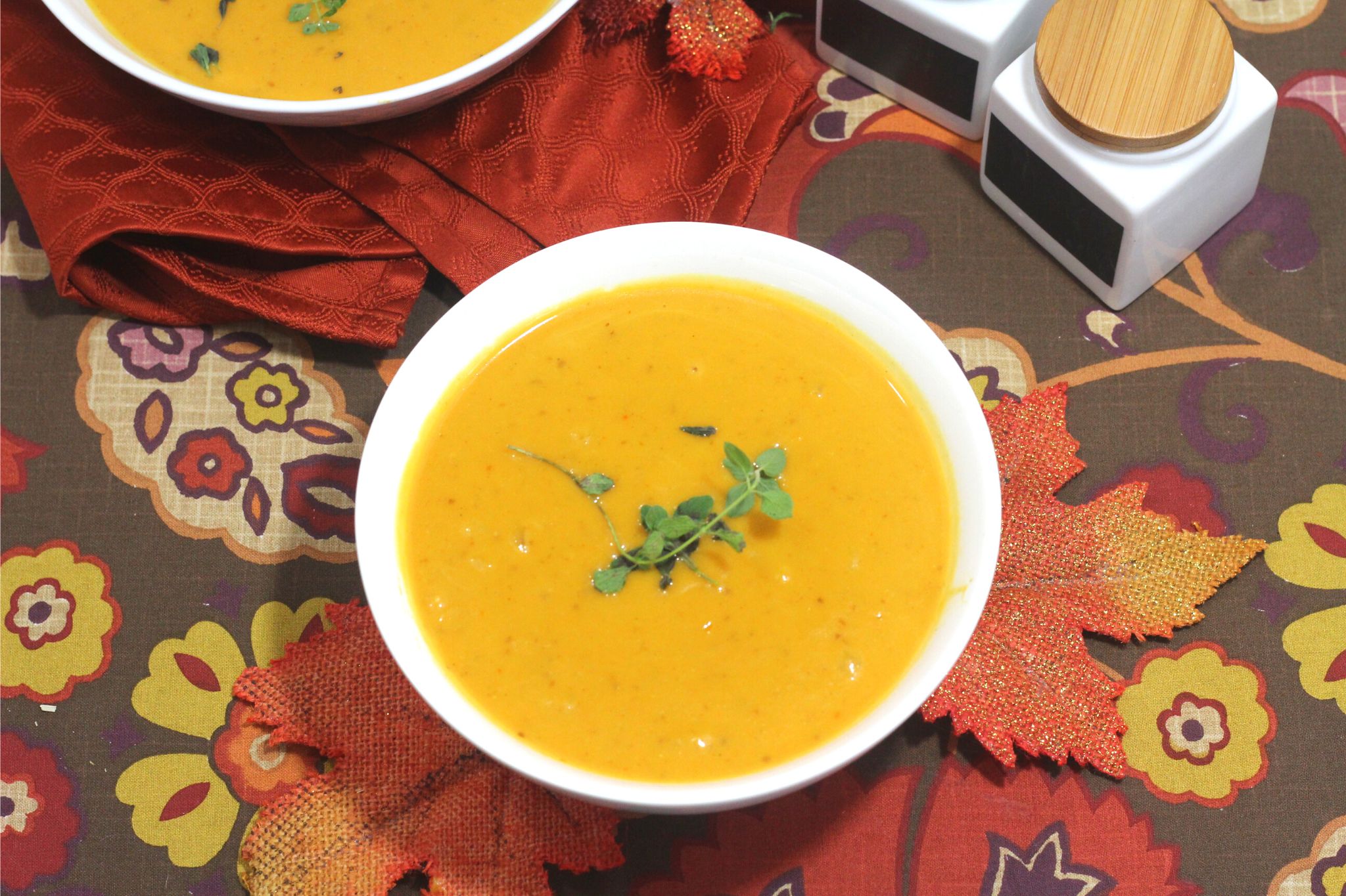 Copycat Panera Autumn Squash Soup in a white bowl