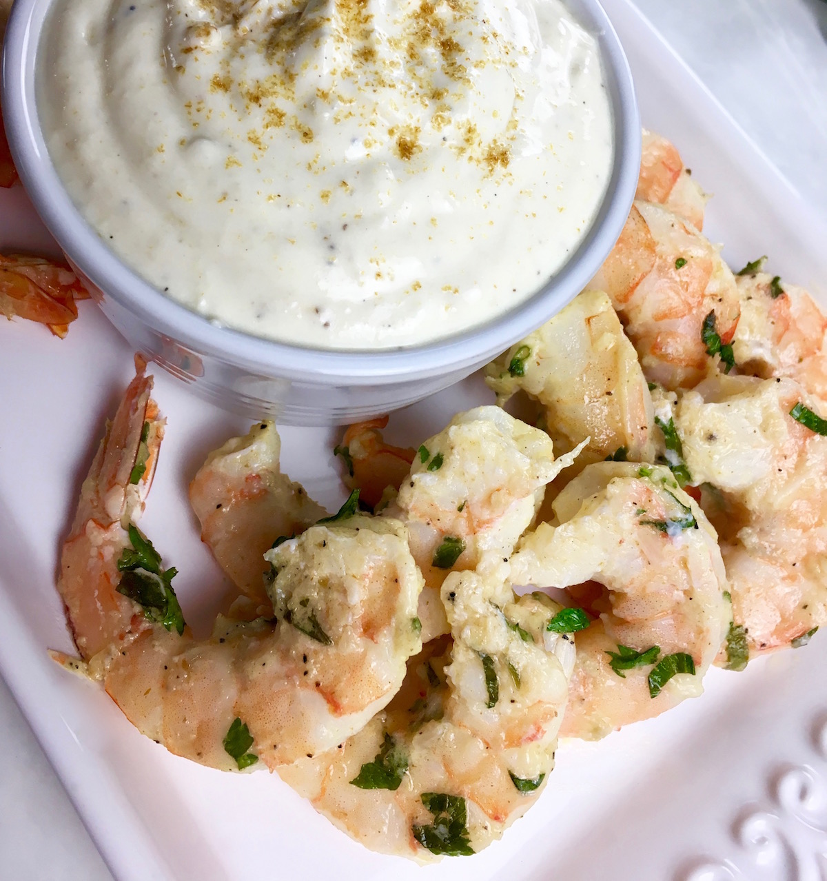 garlic parmesean shrimp with roasted garlic dip