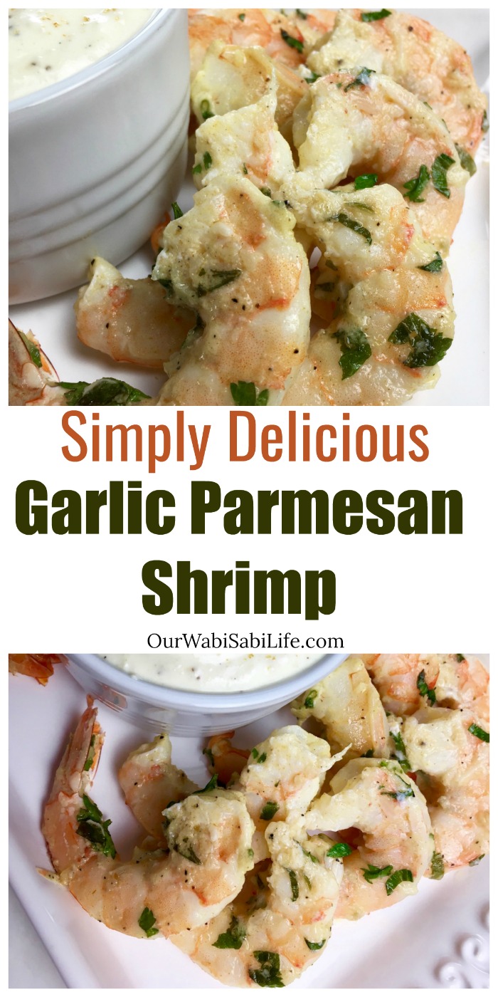 Looking for a delicious shrimp recipe? Try making this simply delicious Garlic Parmesan Shrimp. It is a fast weeknight dinner and everyone will love it. #shrimp #dinner