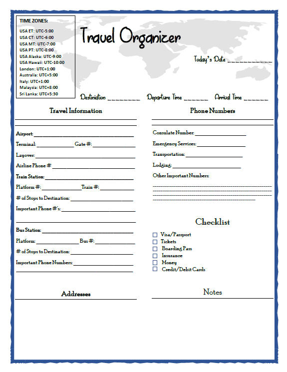 Planning your next trip? Download the FREE travel organizer printable to make planning your next trip easier. Filled with great #travel ideas. #travelorganizer #travelplanning