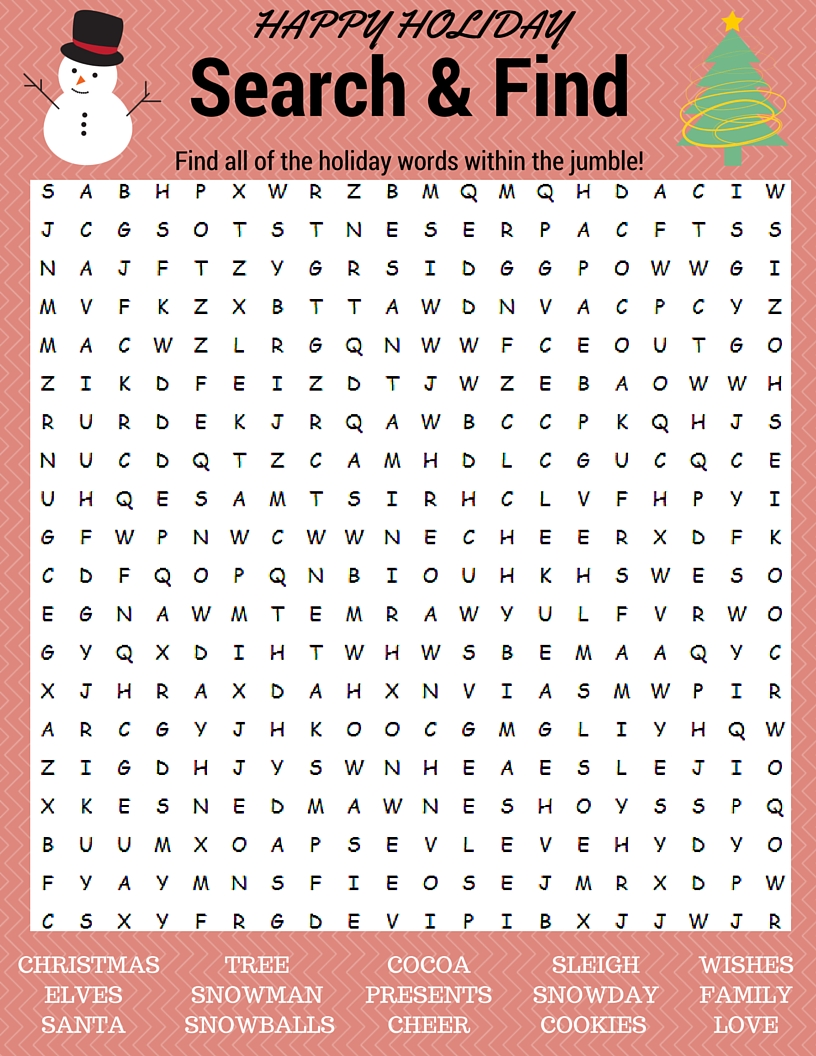 holiday word search puzzles