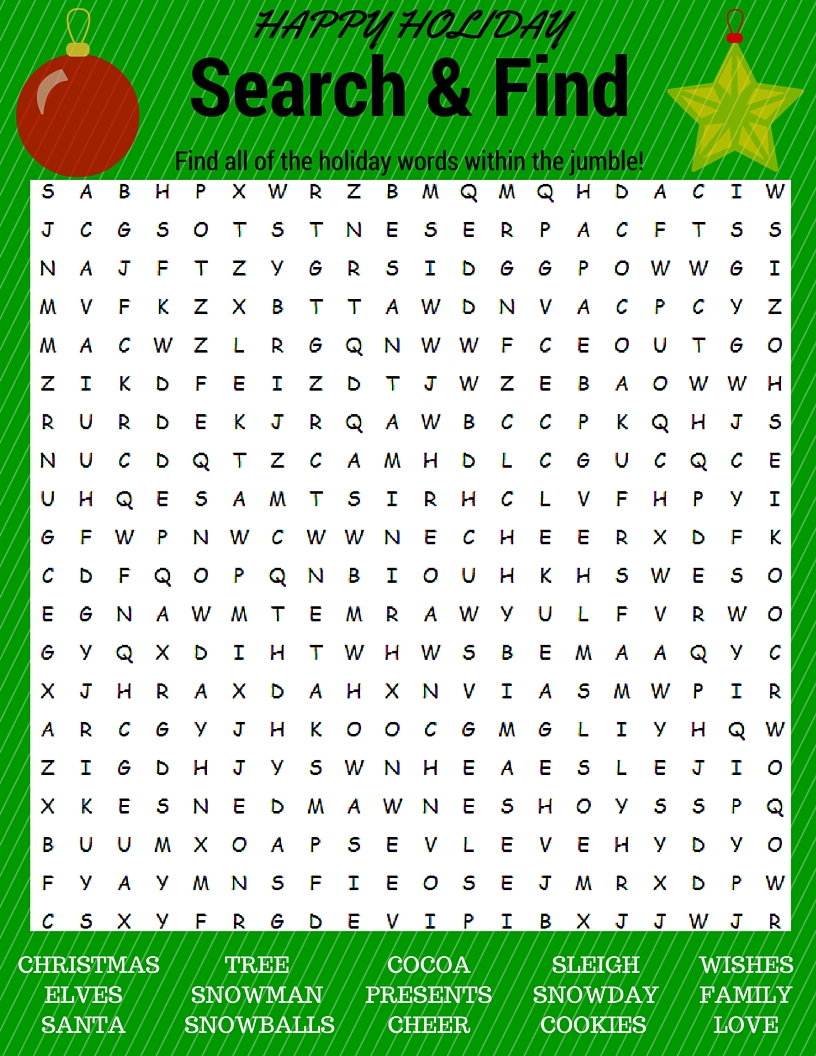 Free Christmas Word Search Printable for Kids and Adults