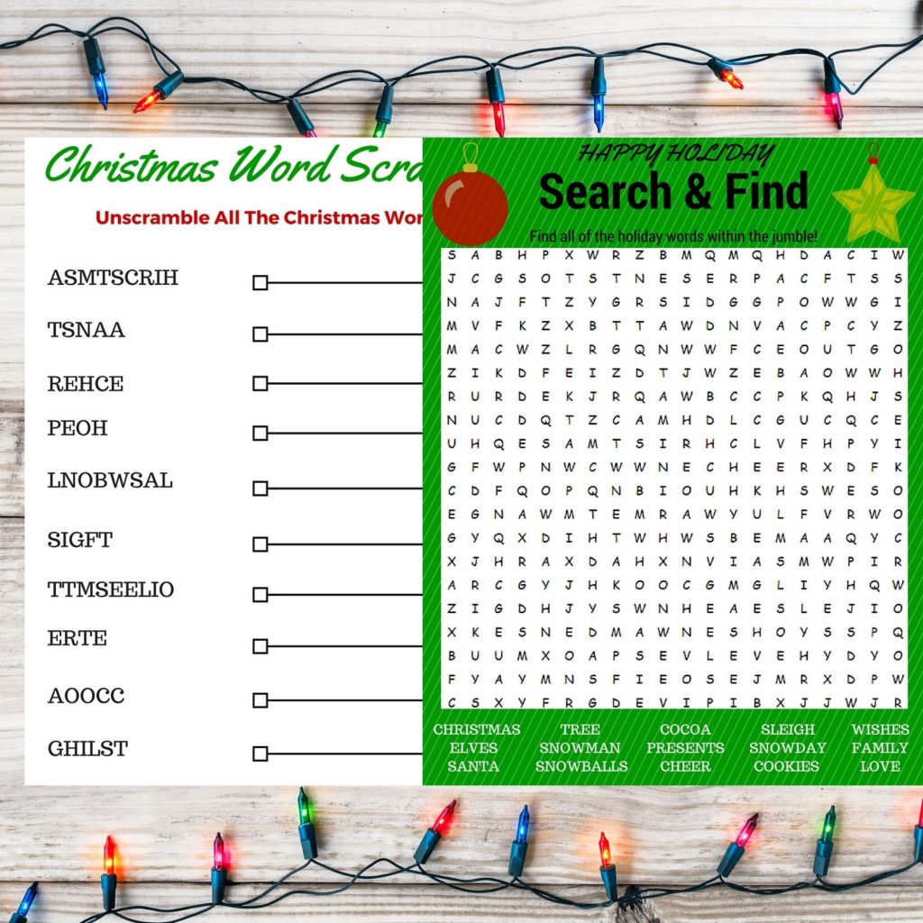 Free Printable Christmas Word Search and Activity Set