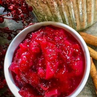 This gorgeous, delicious cranberry-pear sauce is sure to be a hit this holiday season! It is super quick and easy to make and does not include any refined sugar. Instead, it gets its sweetness naturally from ripe pears and a touch of real maple syrup. Once you try this recipe, you’ll never look at store-bought cranberry sauce the same.