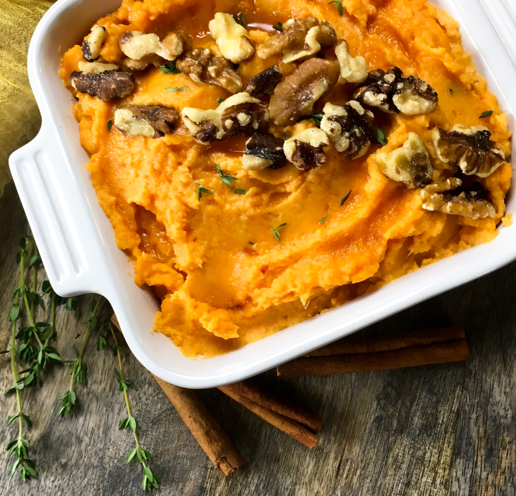 These rich and creamy mashed sweet potatoes are the perfect side dish for just about any holiday meal. However, these savory sweet potatoes so quick and easy to make, you’ll want to enjoy them throughout the year. #Thanksgiving #Christmas #Savory #SideDish