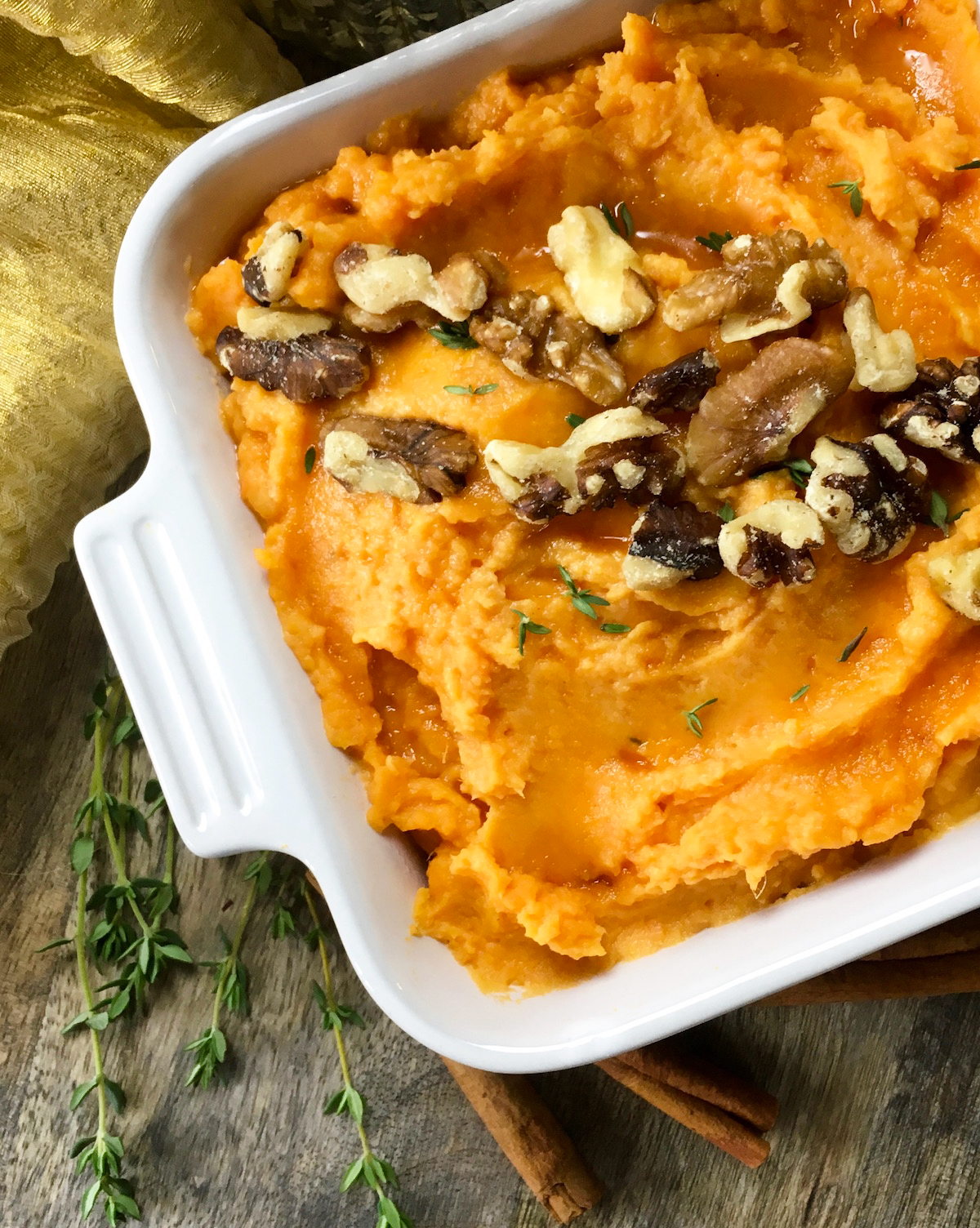 These rich and creamy mashed sweet potatoes are the perfect side dish for just about any holiday meal. However, these savory sweet potatoes so quick and easy to make, you’ll want to enjoy them throughout the year. #Thanksgiving #Christmas #Savory #SideDish