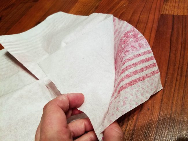 peel the napkin apart for the Valentine's Day crafts