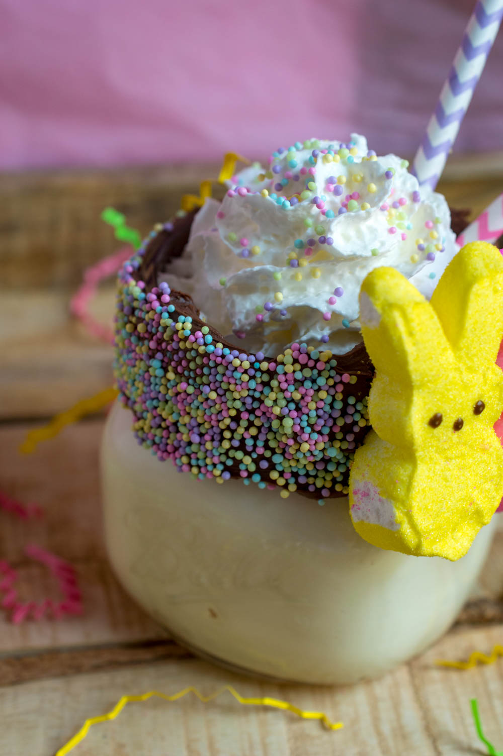 Looking for a delicious Easter treat idea? Try this Easter Milkshake Freakshake and you will wonder why you never thought of it before. This milkshake brings your favorite Easter candies to the milkshake party.