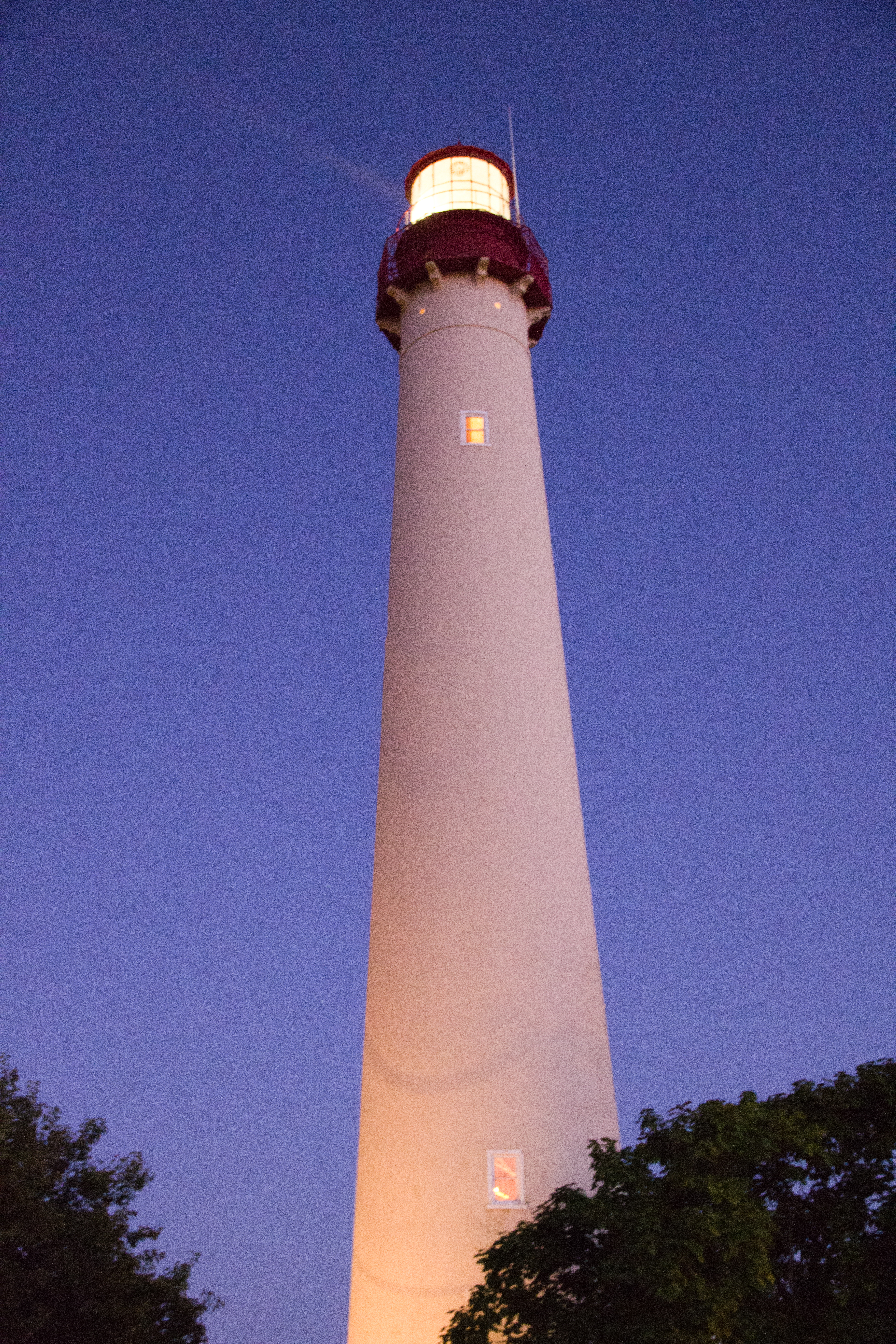 cape may lighthouse with the light on