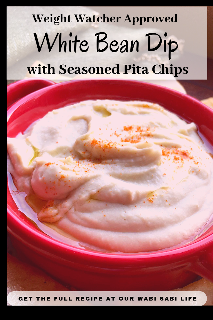This delicious white bean dip is a great addition to any party menu. It is quick and easy to make. It is perfect with mildly seasoned pita chips or vegetable crudités. 5 Weight Watcher Points ( or only 3 if you don't eat the chips) #weightwatchers #dip #healthy 