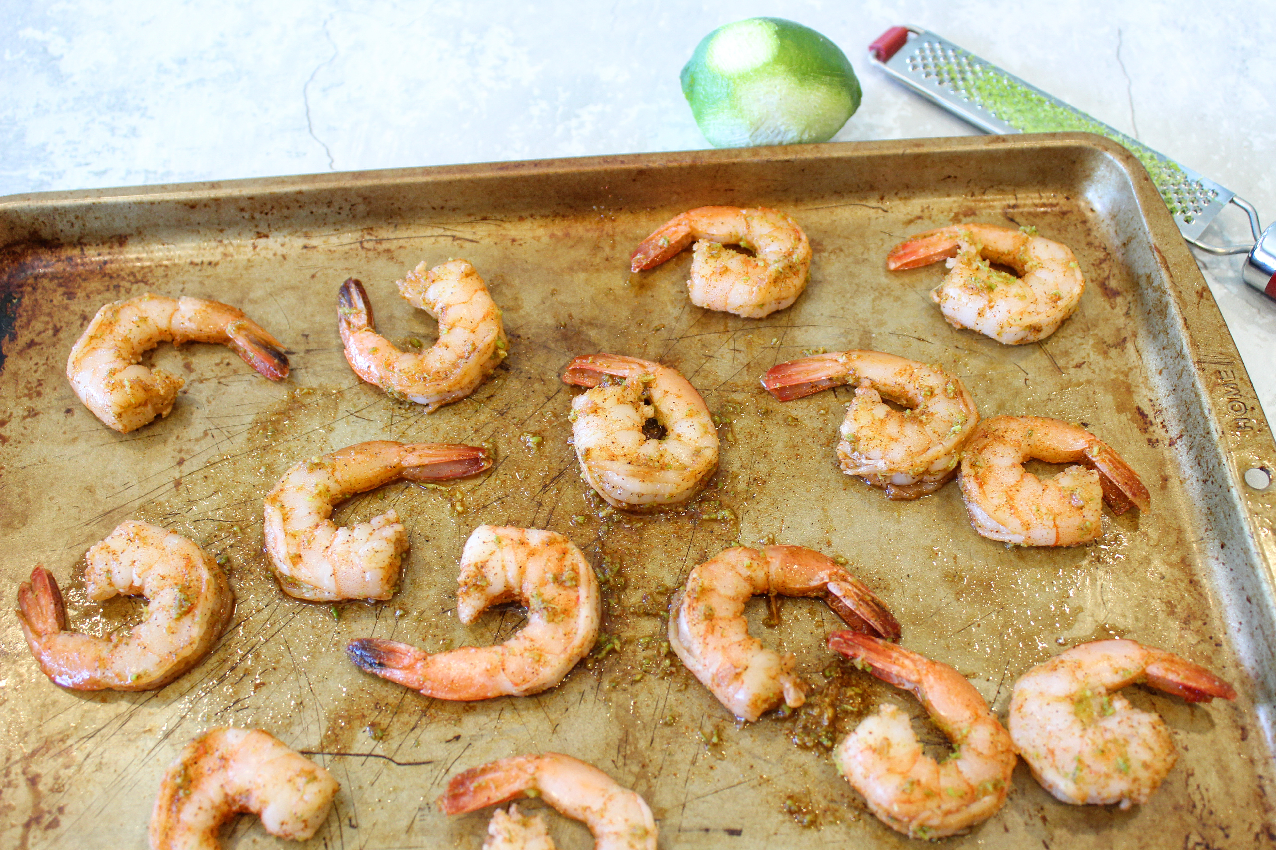 shrimp on baking sheet