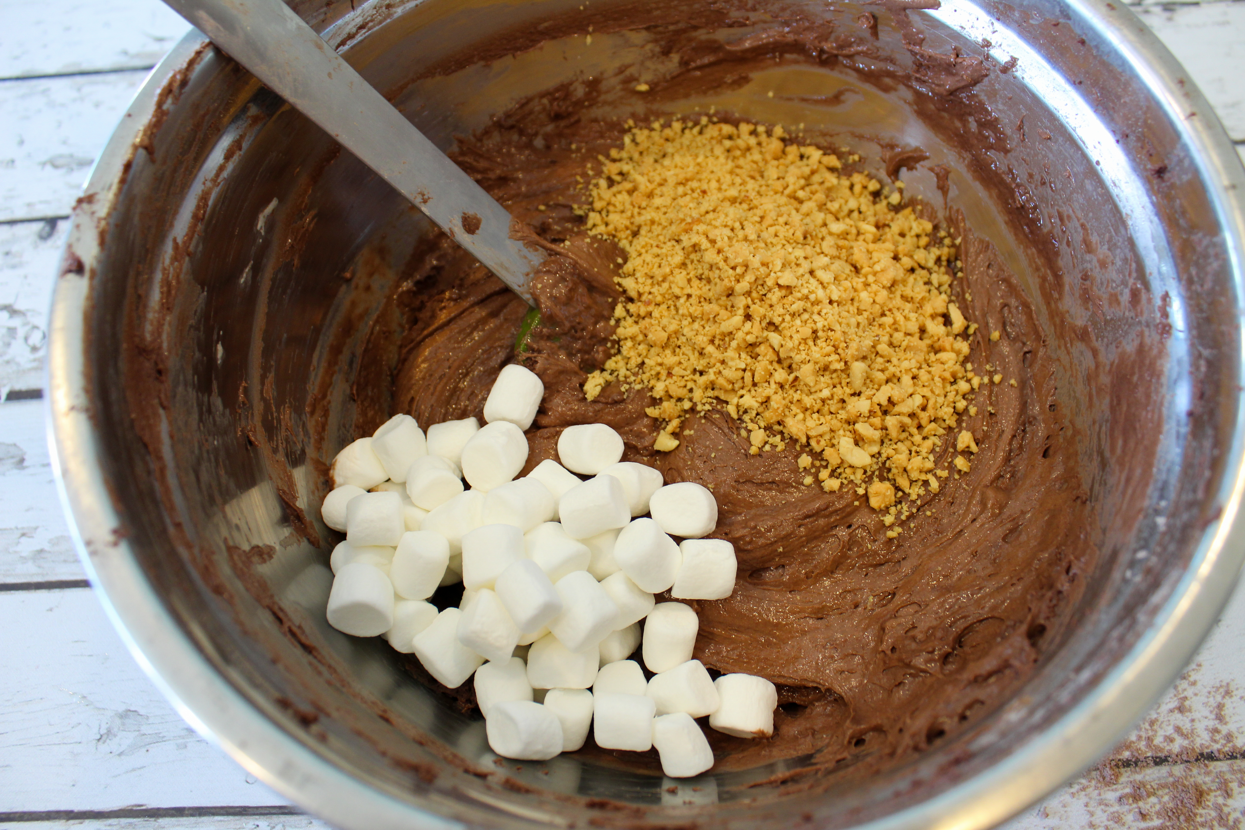 peanuts and marshmallows into the chocolate cupcake batter