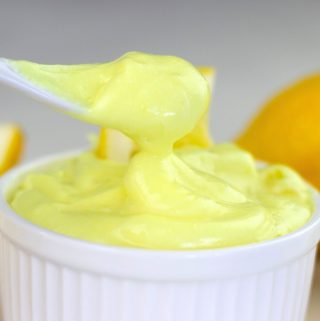 lemon frosting in a white container