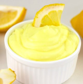 lemon frosting in a white container
