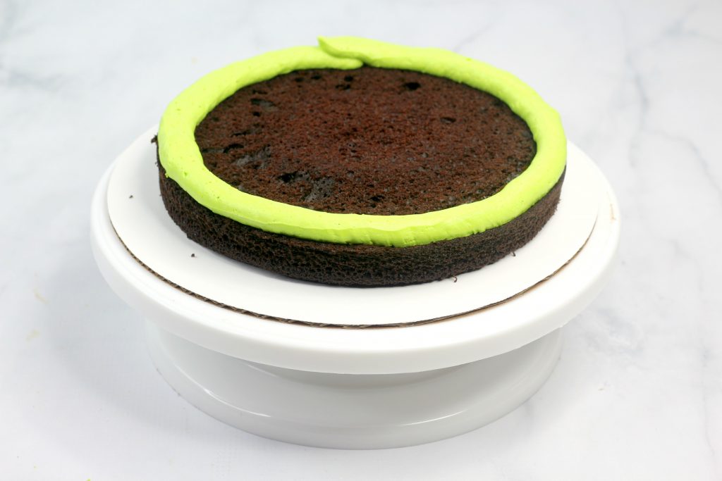 chocolate cake with green frosting