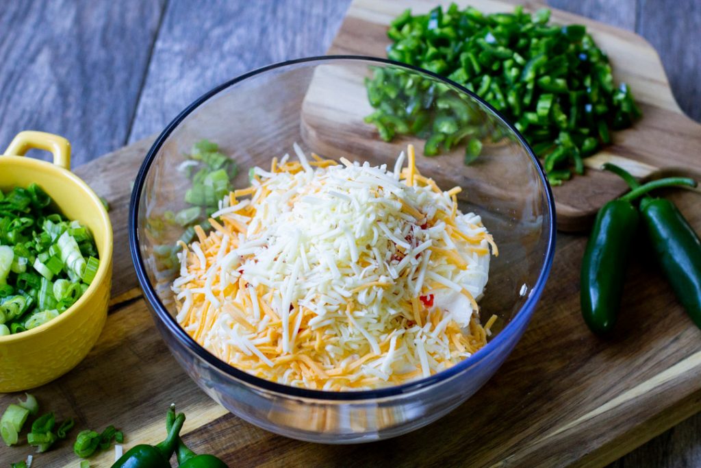 bowl with ingredients and cheese on top