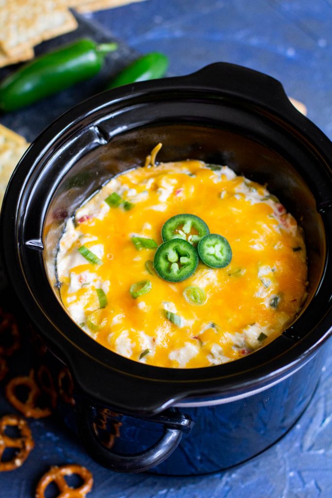 jalapeno popper dip in a slow cooker