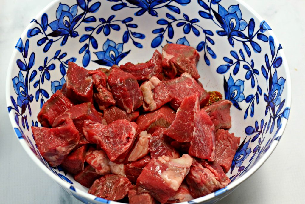 raw steak in a bowl