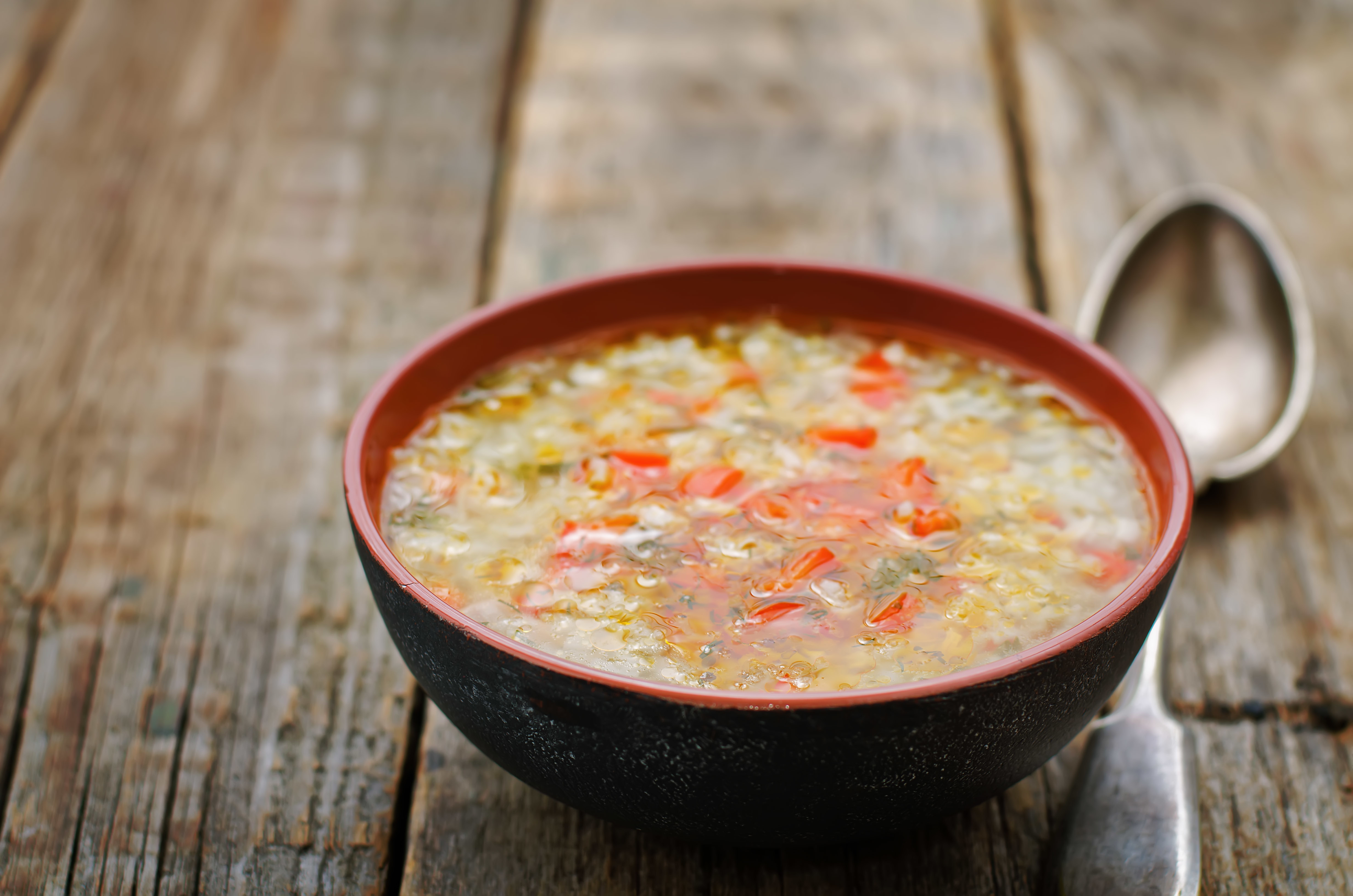 bowl of turkey rice soup