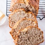 fresh baked banana bread cut into slices