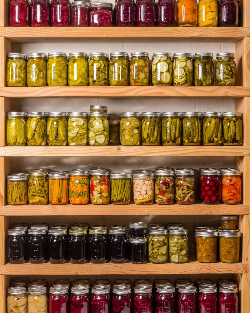 shelves with homemade canning jars