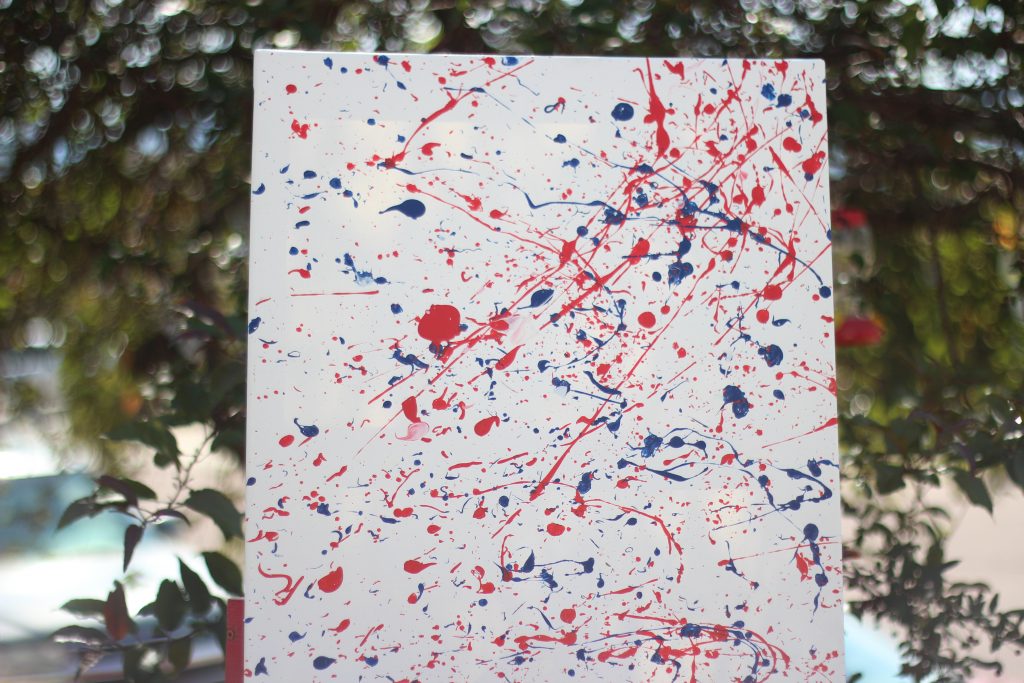 Red white and blue splatter paint