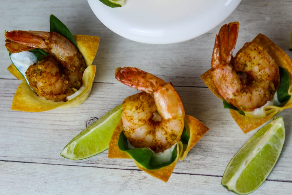 Shrimp Wonton Cup Appetizers with limes