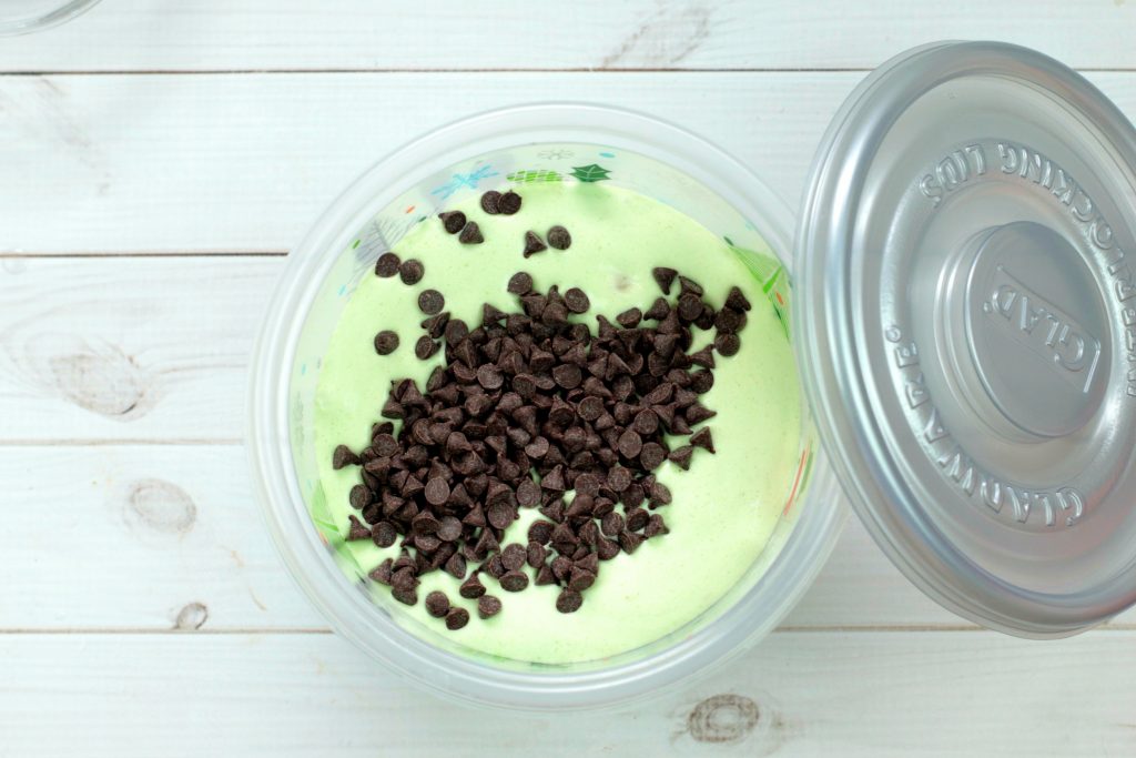 Easy WW No Churn Chocolate Mint Ice Cream in a container