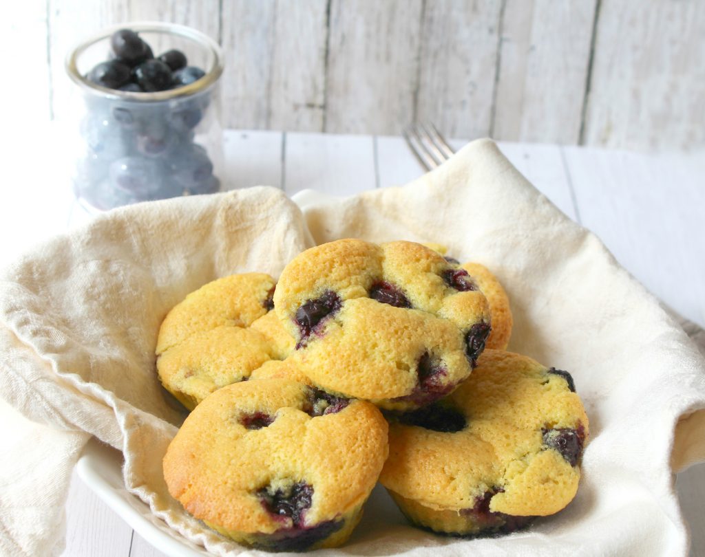 Blueberry Muffins in a white basket 