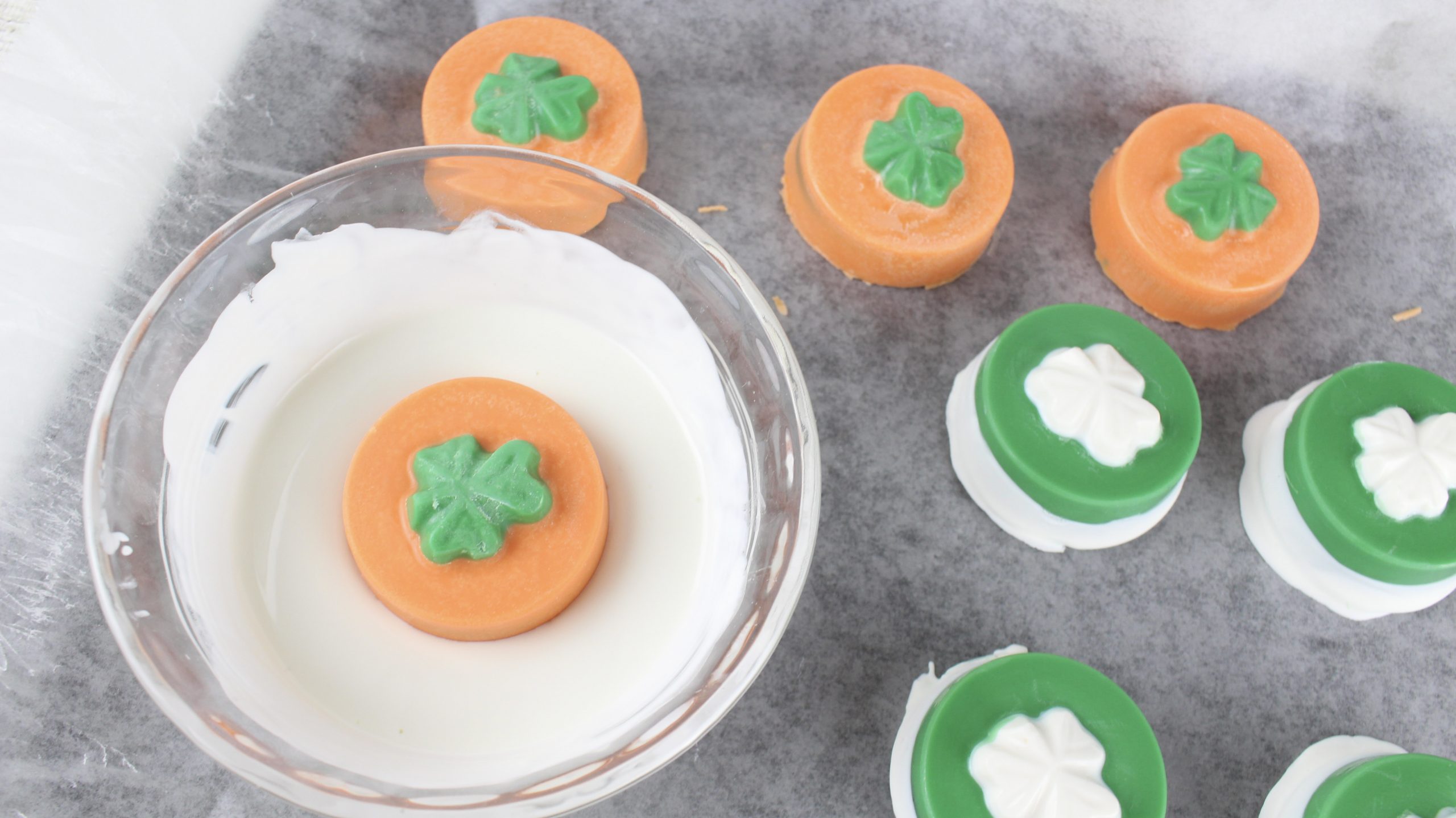 st Patrick's cookies in the white chocolate