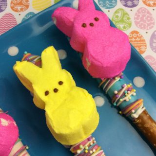 Easter Chocolate Covered Pretzel Rods with Peeps