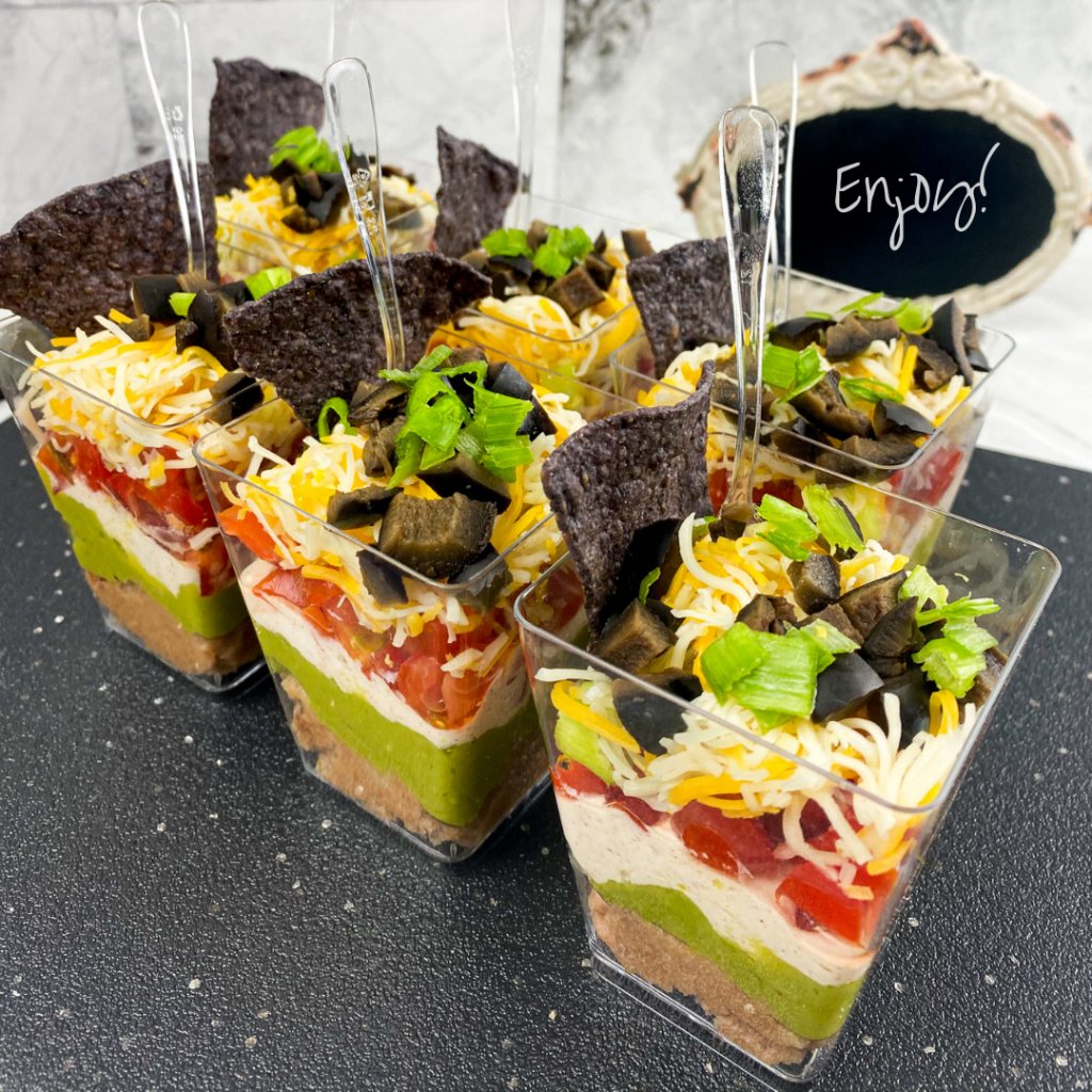 The Best Individual 7 Layer Dip Cups Recipe - Our WabiSabi Life